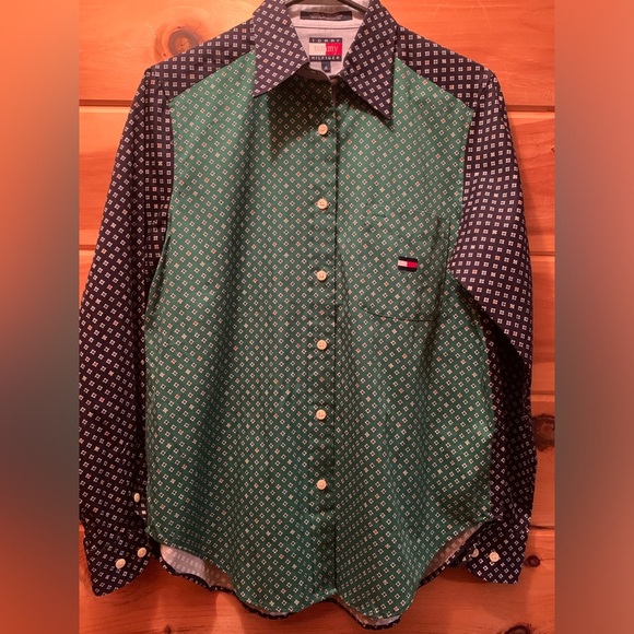 Tommy Hilfiger VTG 90s Color Block Mens Button Down Oxford  100% Cotton Size 4 - Picture 1 of 10